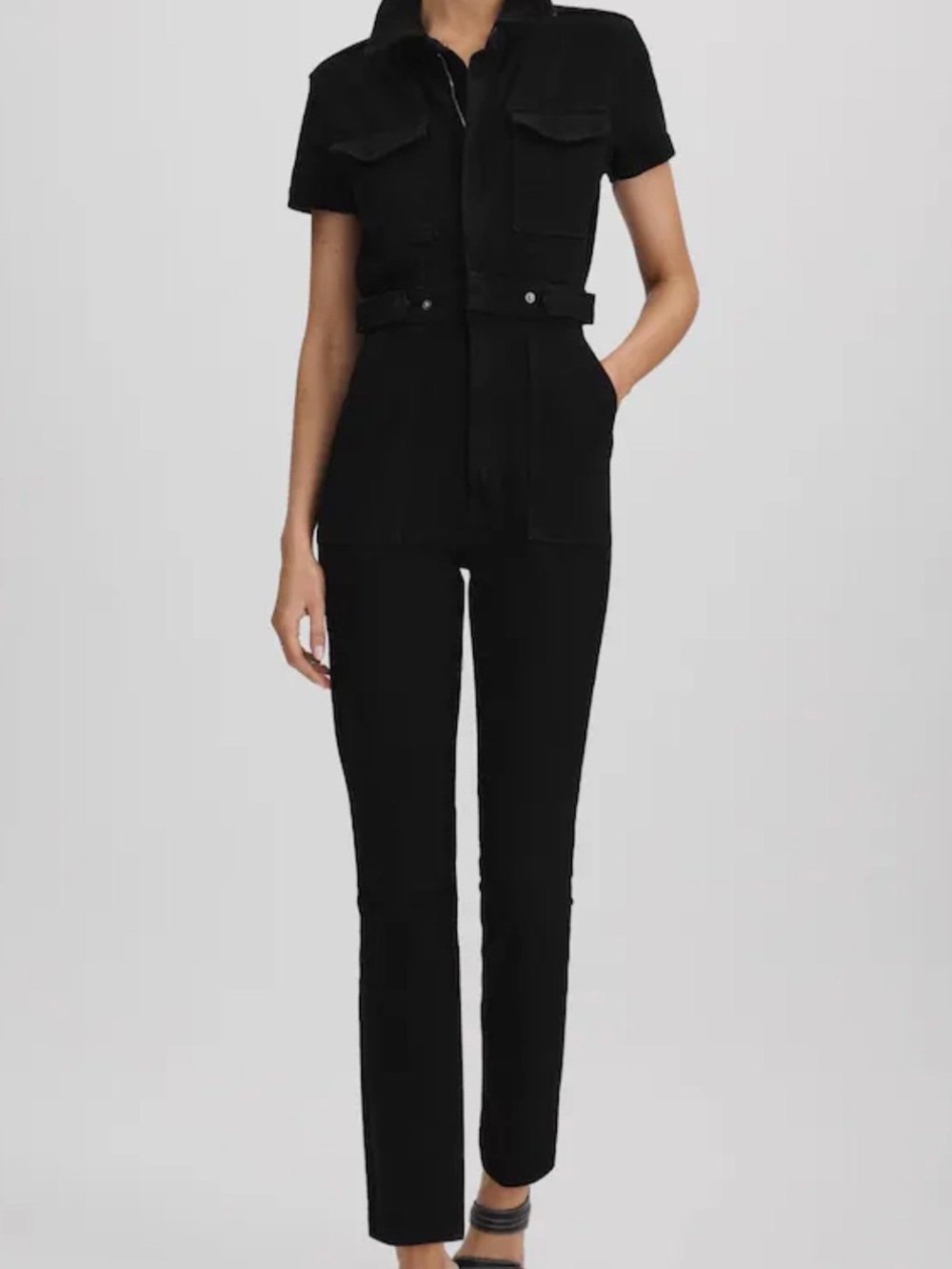 Good American Black Short-Sleeve Straight-Leg Jumpsuit